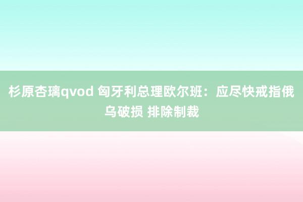杉原杏璃qvod 匈牙利总理欧尔班：应尽快戒指俄乌破损 排除制裁