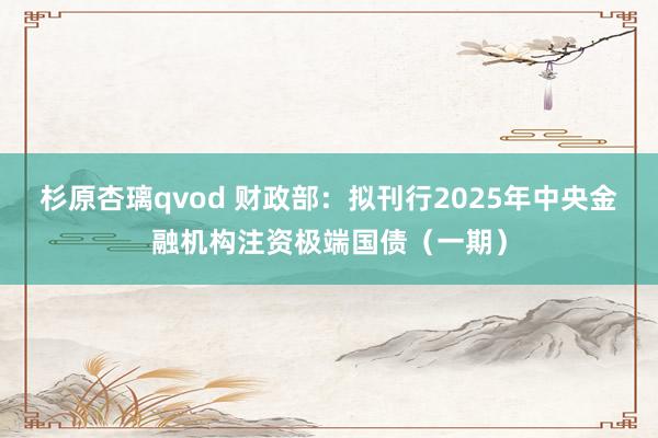 杉原杏璃qvod 财政部：拟刊行2025年中央金融机构注资极端国债（一期）